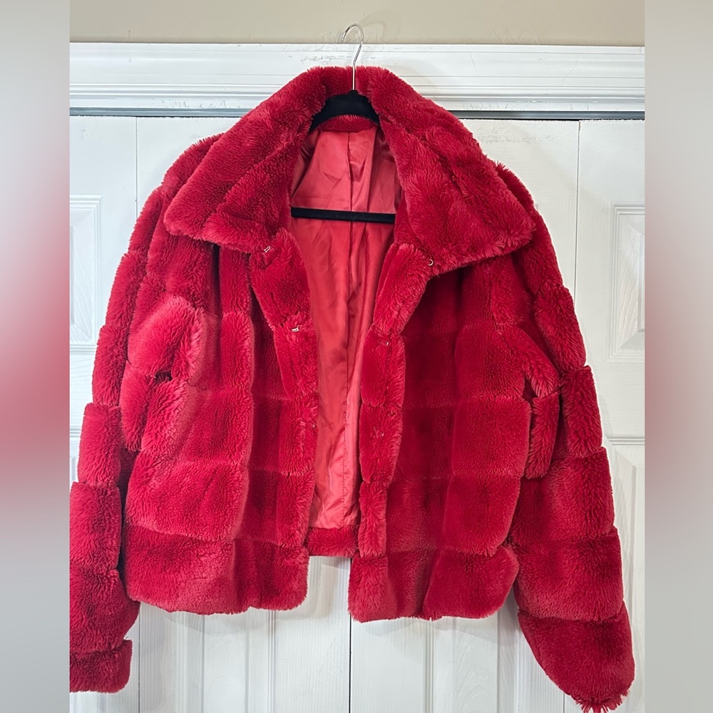 For @veramcgriff74 Luxurious Red Faux Fur Jacket